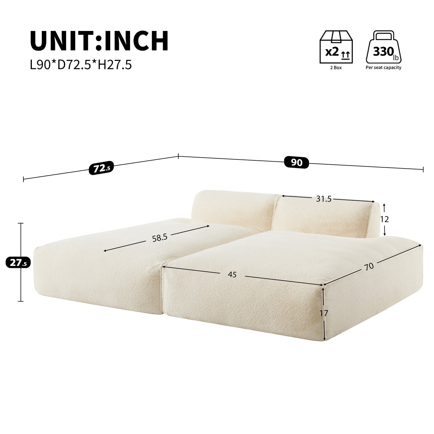 Plush Fabric Oversized Modular Sofa Bed,Single lounge chair without armrests