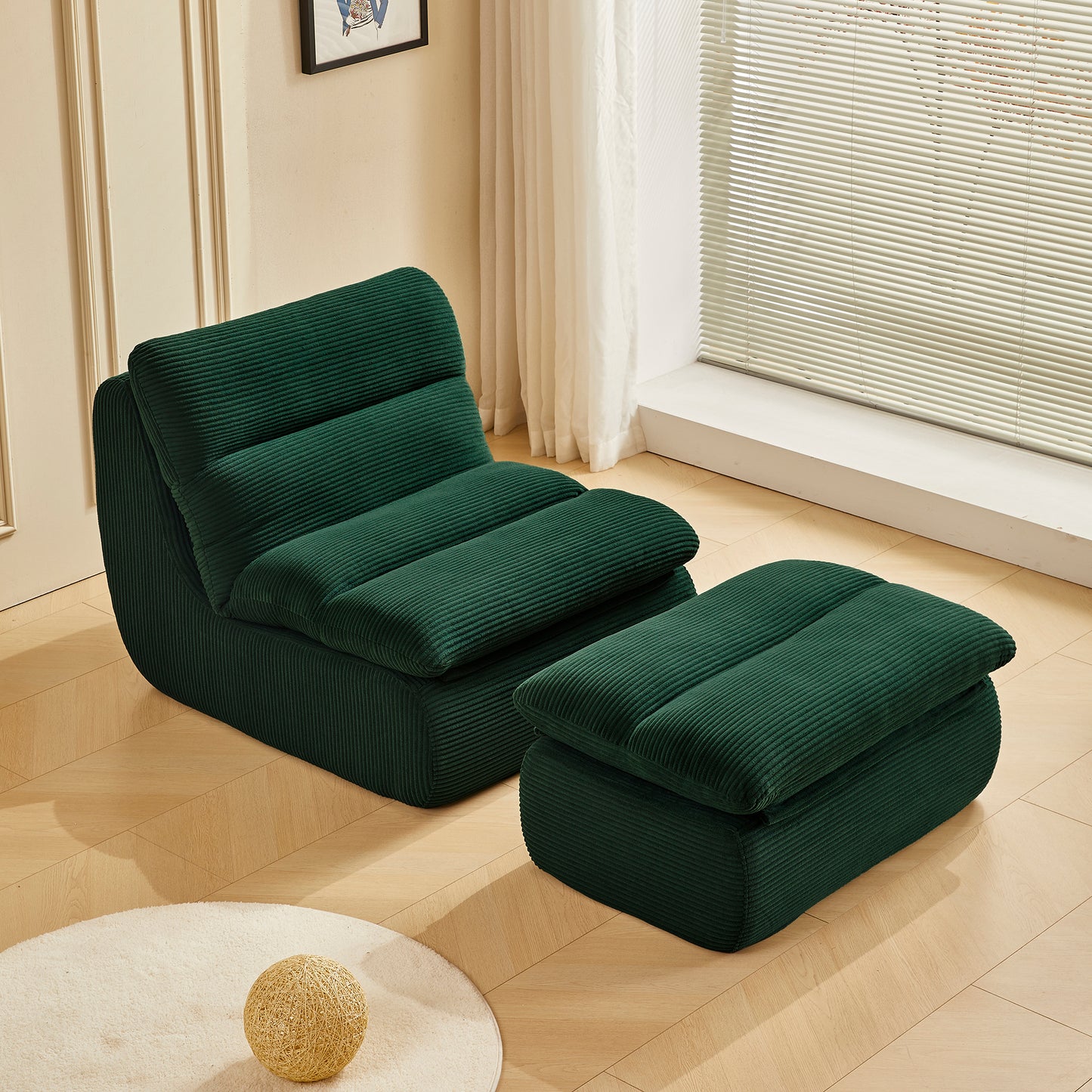 Cozy Corduroy Recliner Modern Compressed Lounge Chair with Ottoman