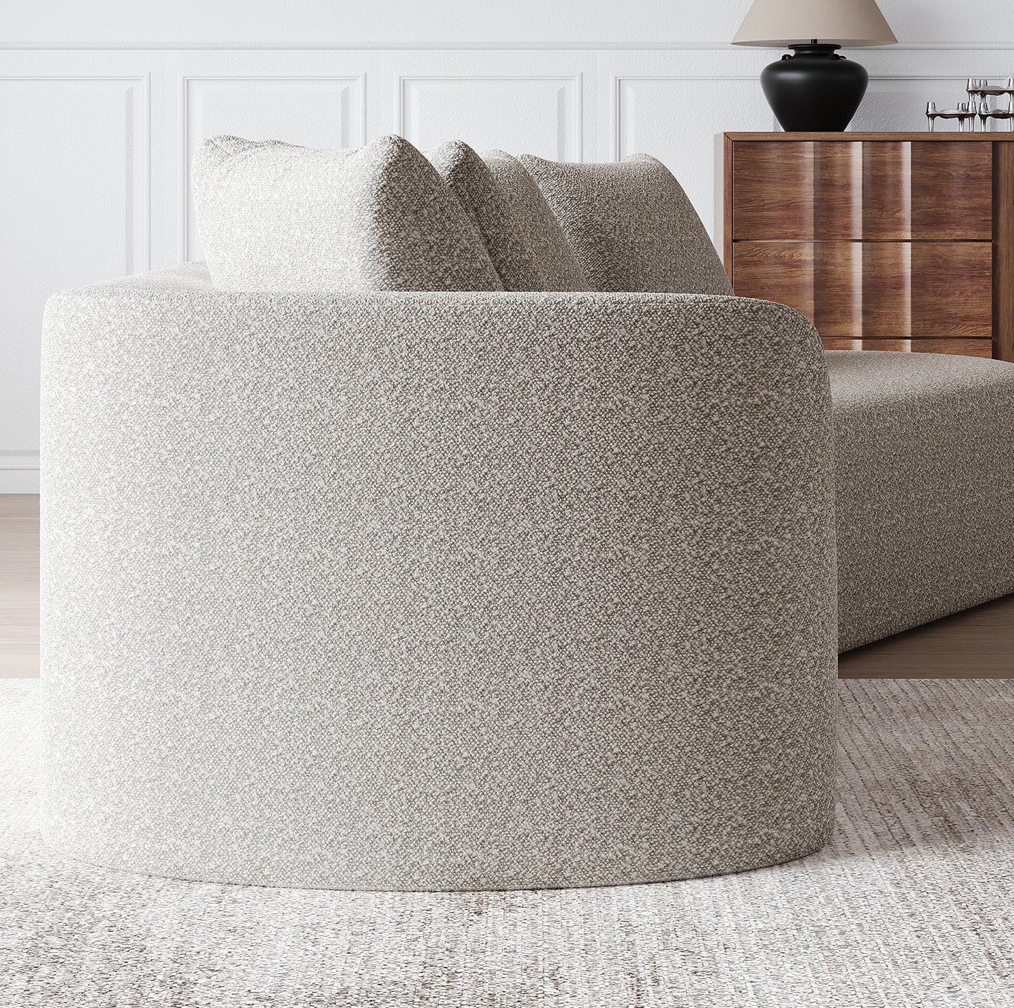 Extra Deep & Wide Seat Curved Cloud Couch with 4 Throw Pillows-3 Colors