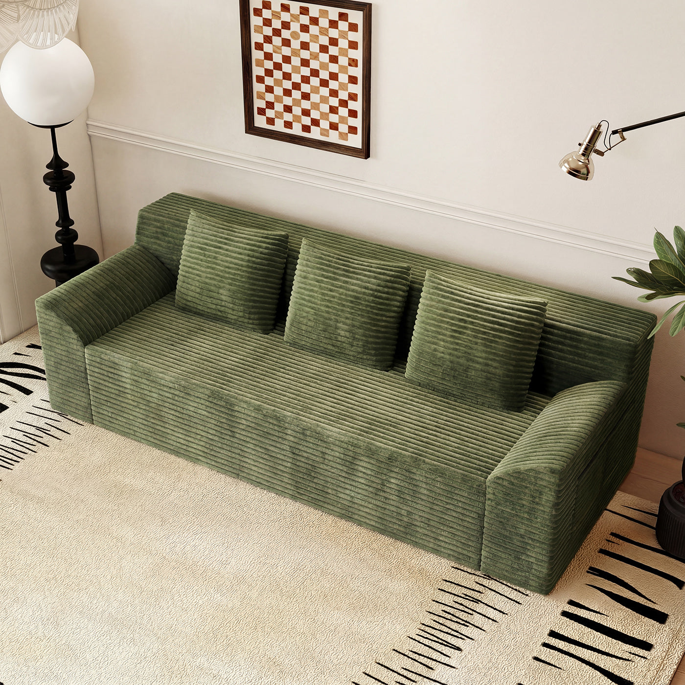 3 Setaser Sofa,Corduroy Fabric,Deep Seat Couches,Comfy Loveseat Sofa,No Assembly,1pcs for Living room, Bedroom