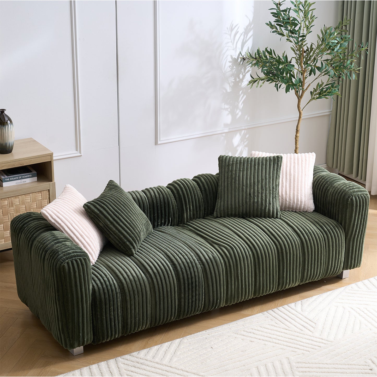 82-inch premium corduroy two-seater sofa with metal legs and cushions