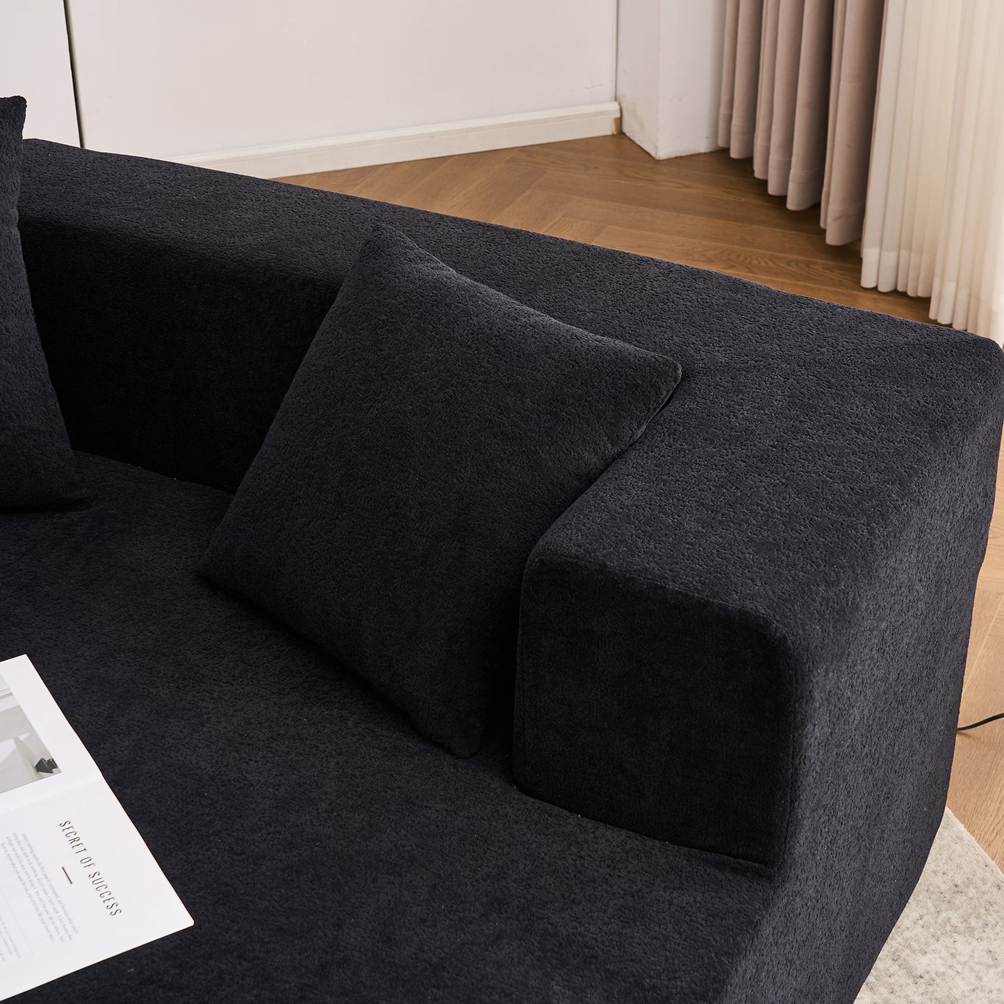 Deep Seat Modern Sofa with Chenille Fabric 129" Memory Foam Couch, No Installation