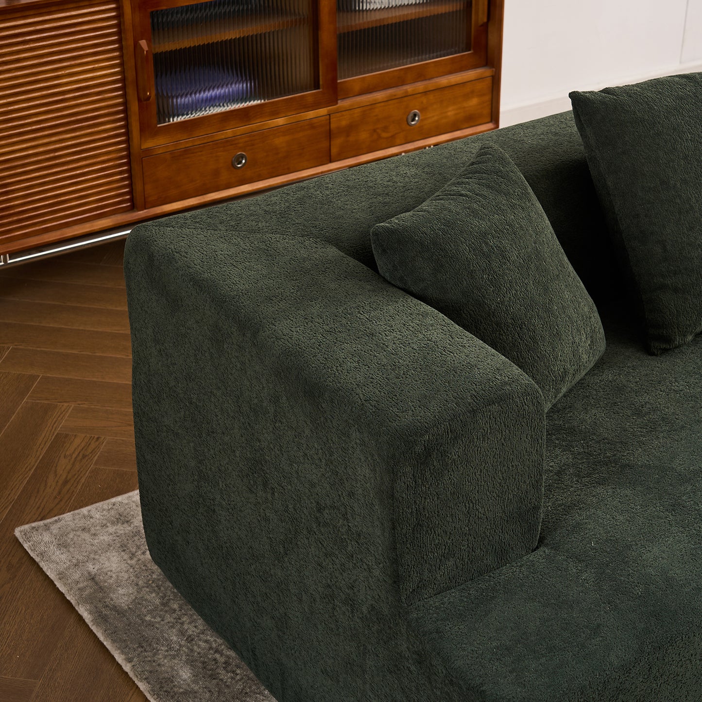 Deep Seat Modern Sofa with Chenille Fabric 129" Memory Foam Couch, No Installation