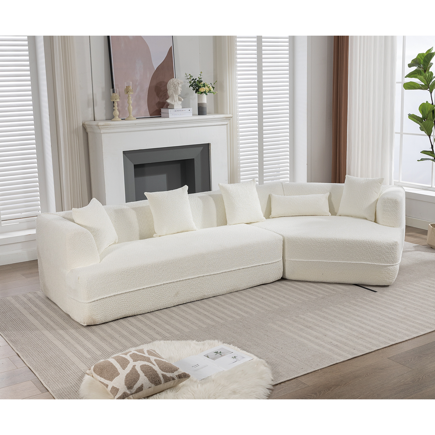Modern Chenille Upholstered Sectional Sofa Couch Set pholstered , free combination, round fiber fabric, anti-wrinkle fabric,Dimension exten
