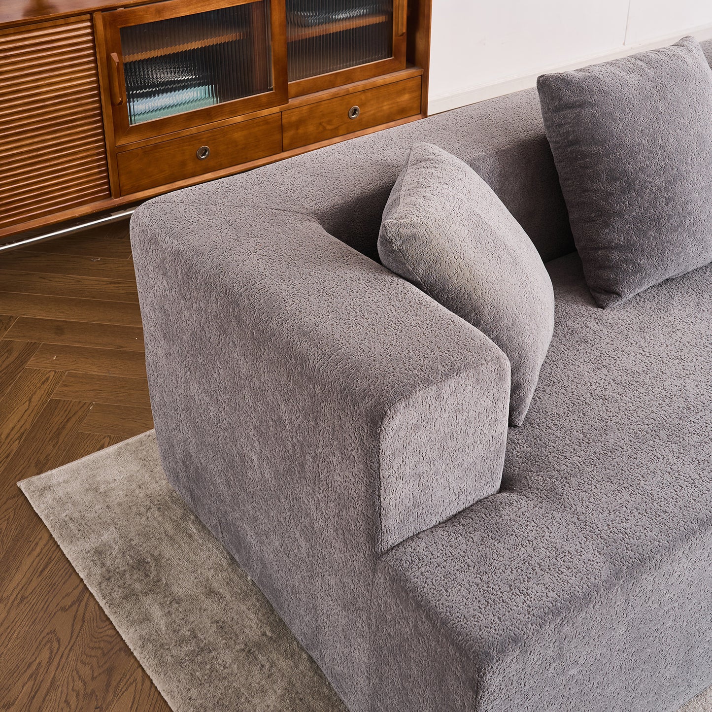 Deep Seat Modern Sofa with Chenille Fabric 129" Memory Foam Couch, No Installation