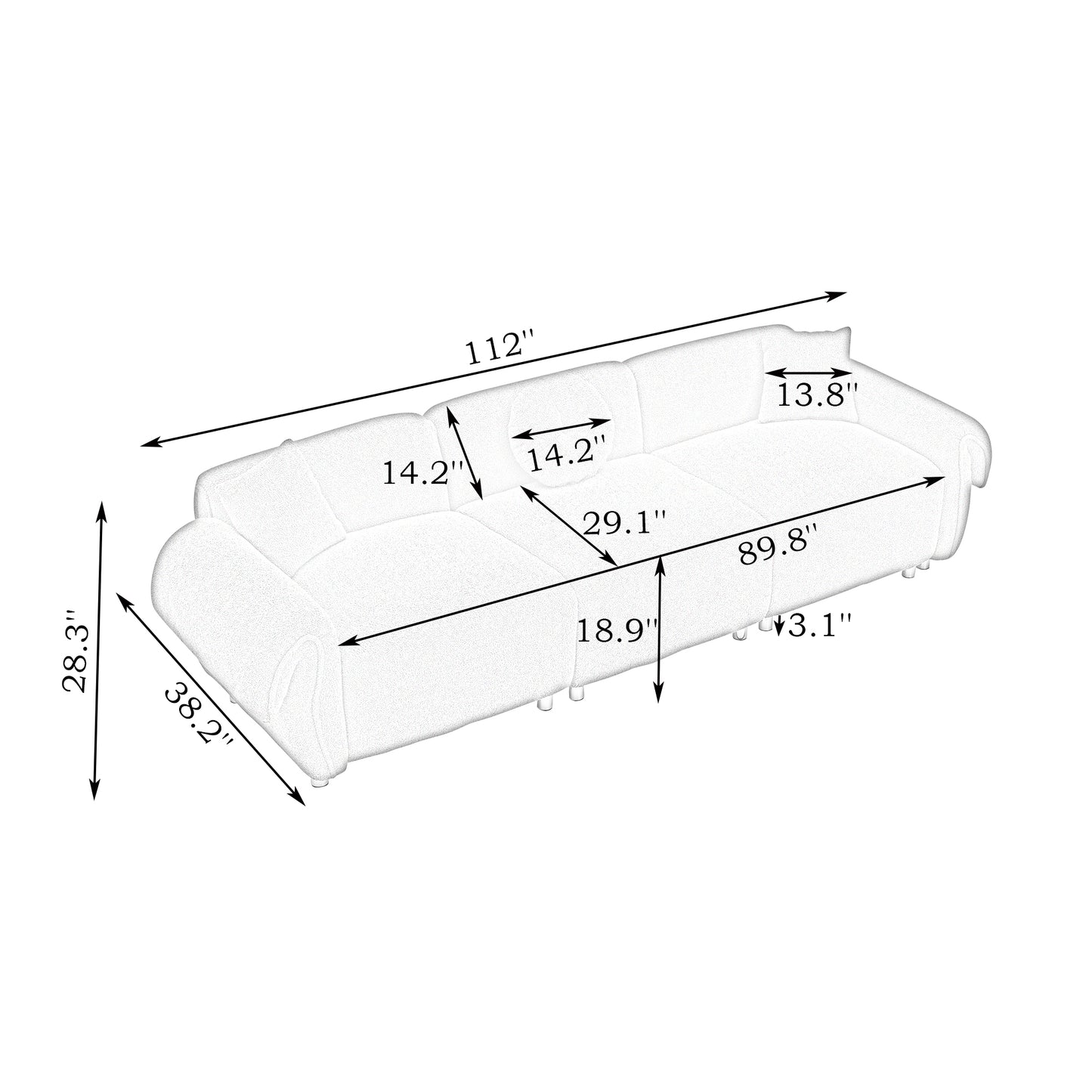 Teddy velvet fabric sofa with 3 pillows 4 colors