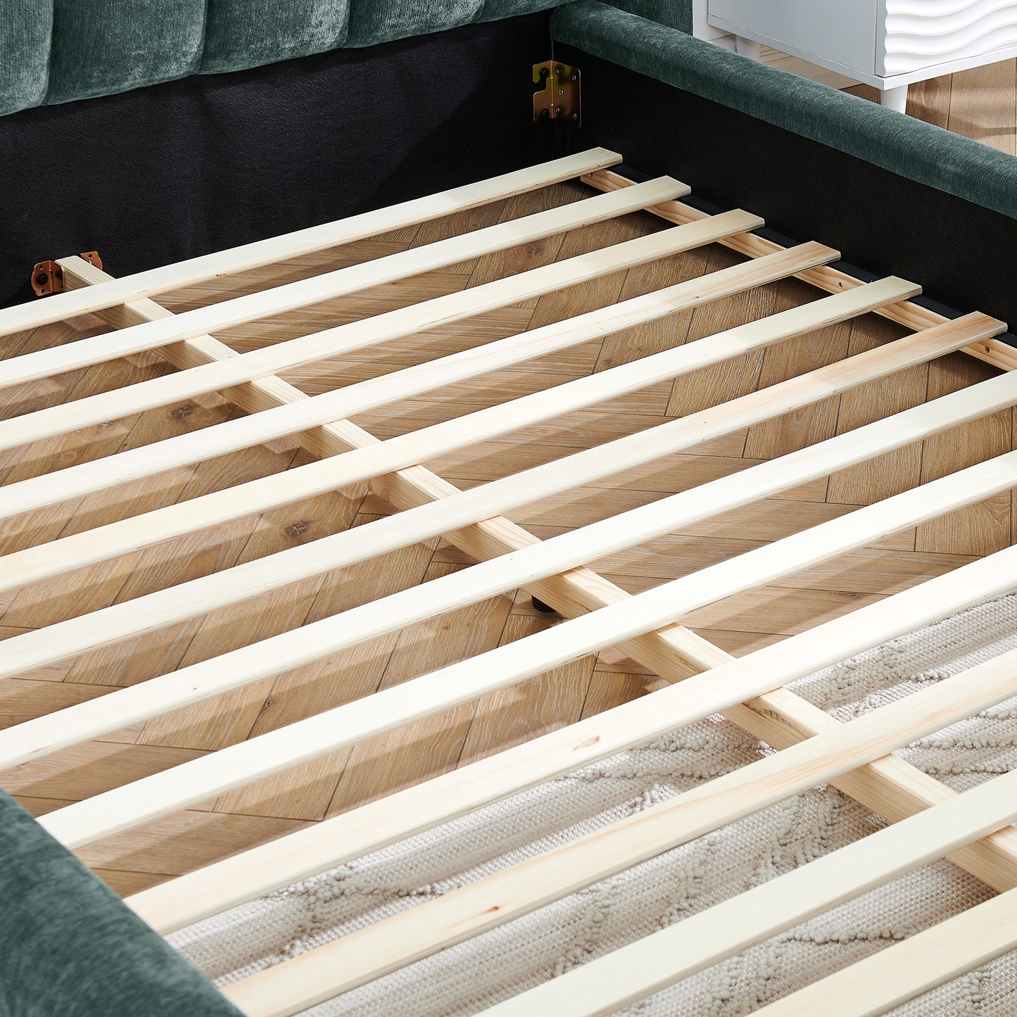 Queen Size Upholstered Bed Frame: Thick Chenille Fabric, Headboard & Solid Frame 3 Color