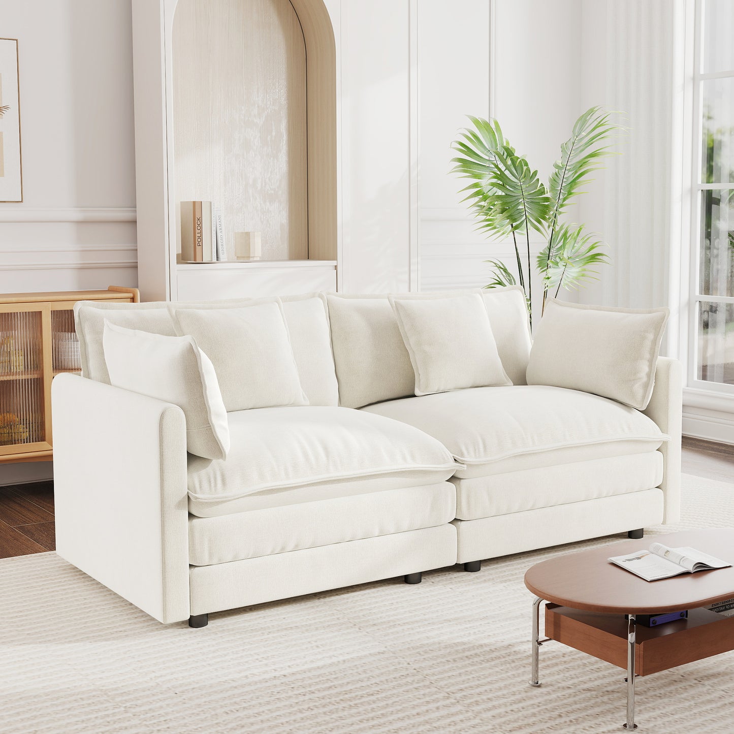 Sectional Sofa with Reversible Footrest – 2-4 Seater Convertible Corner Couch with 1-2 Ottomans, Modern Minimalist Chenille Sofa