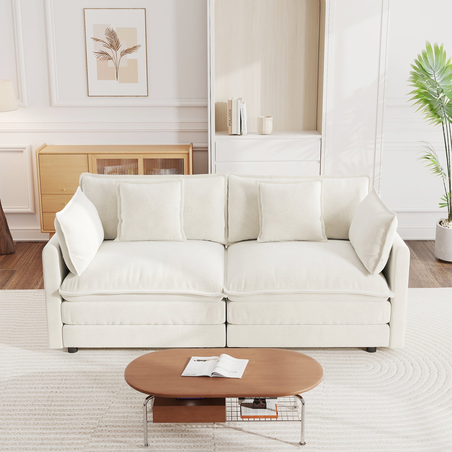Sectional Sofa with Reversible Footrest – 2-4 Seater Convertible Corner Couch with 1-2 Ottomans, Modern Minimalist Chenille Sofa