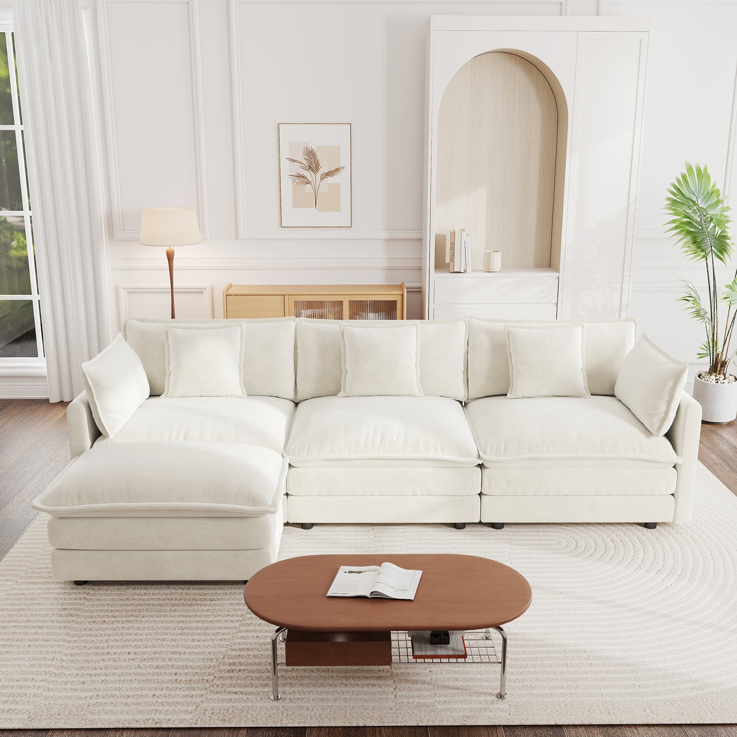 Sectional Sofa with Reversible Footrest – 2-4 Seater Convertible Corner Couch with 1-2 Ottomans, Modern Minimalist Chenille Sofa