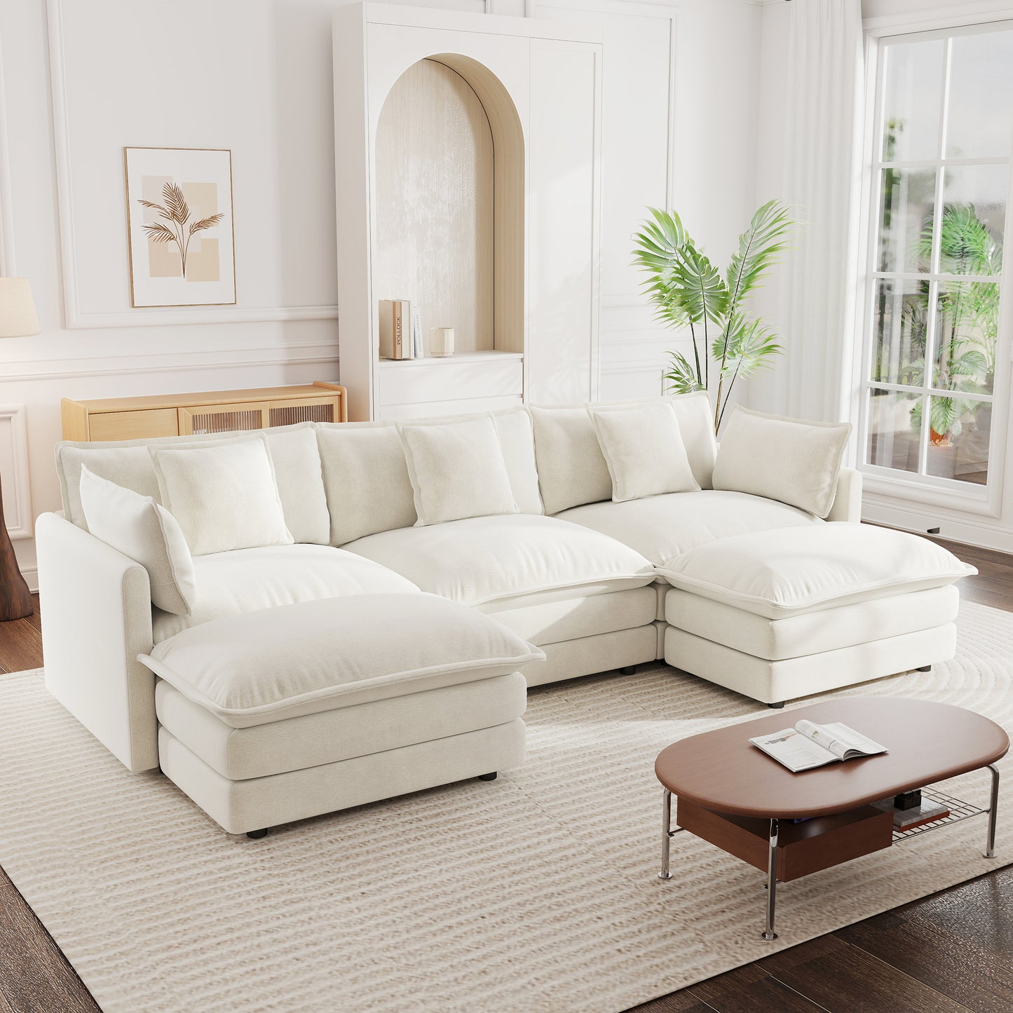 Sectional Sofa with Reversible Footrest – 2-4 Seater Convertible Corner Couch with 1-2 Ottomans, Modern Minimalist Chenille Sofa