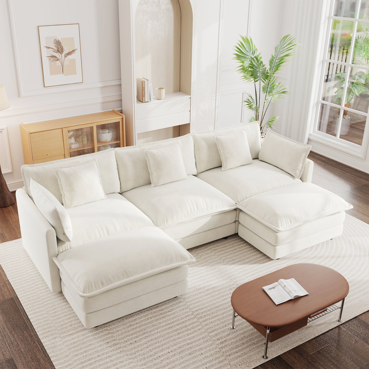 Sectional Sofa with Reversible Footrest – 2-4 Seater Convertible Corner Couch with 1-2 Ottomans, Modern Minimalist Chenille Sofa