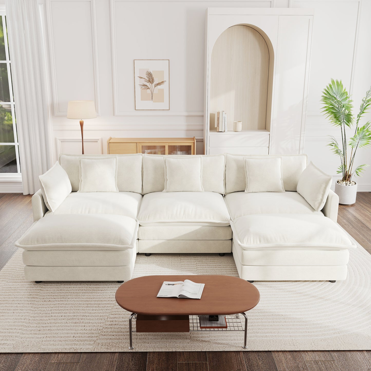 Sectional Sofa with Reversible Footrest – 2-4 Seater Convertible Corner Couch with 1-2 Ottomans, Modern Minimalist Chenille Sofa
