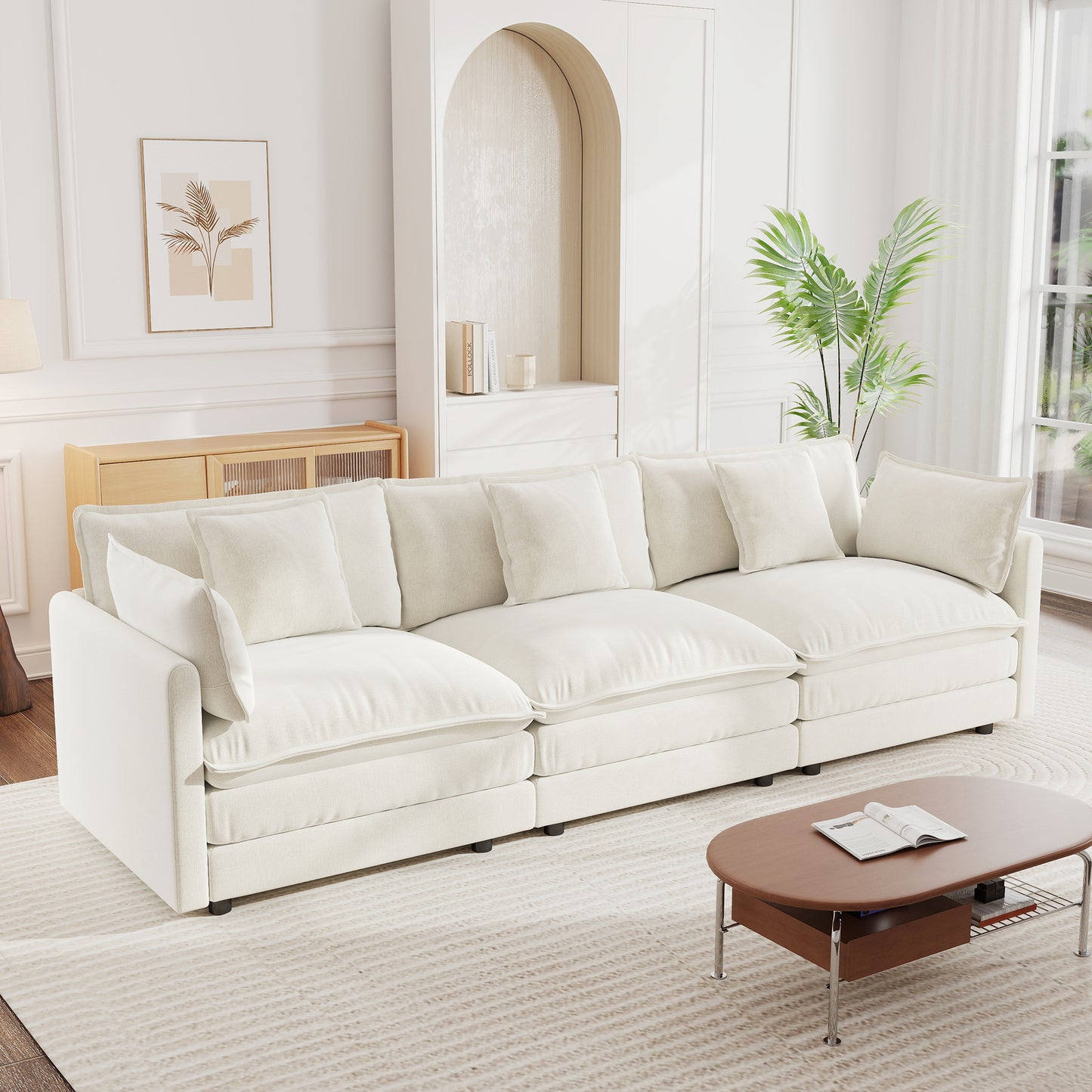 Sectional Sofa with Reversible Footrest – 2-4 Seater Convertible Corner Couch with 1-2 Ottomans, Modern Minimalist Chenille Sofa
