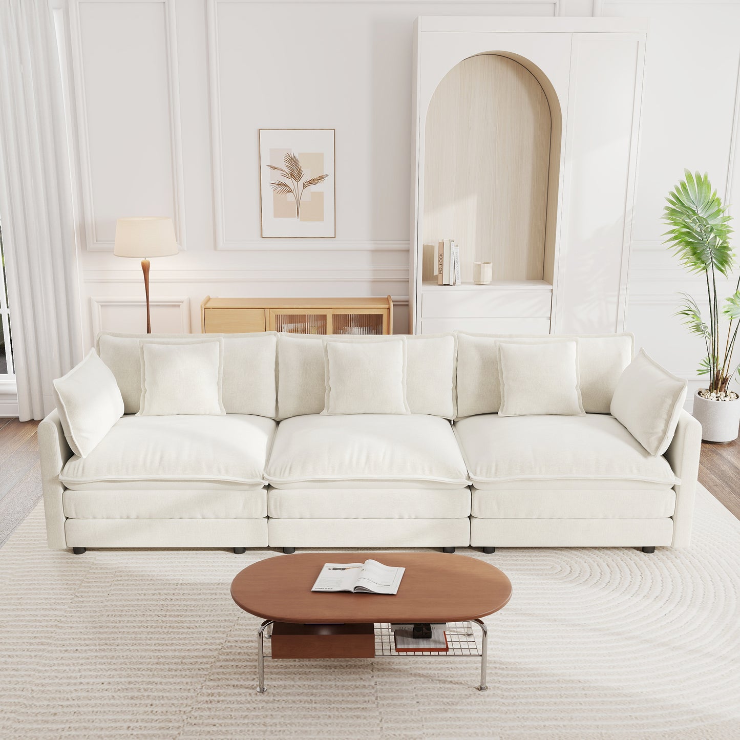 Sectional Sofa with Reversible Footrest – 2-4 Seater Convertible Corner Couch with 1-2 Ottomans, Modern Minimalist Chenille Sofa