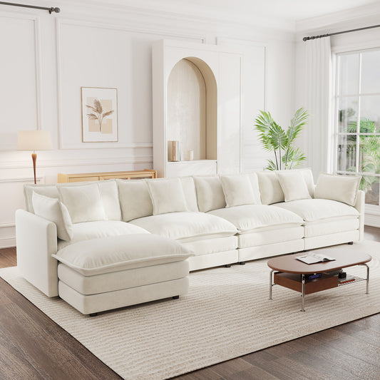 Sectional Sofa with Reversible Footrest – 2-4 Seater Convertible Corner Couch with 1-2 Ottomans, Modern Minimalist Chenille Sofa