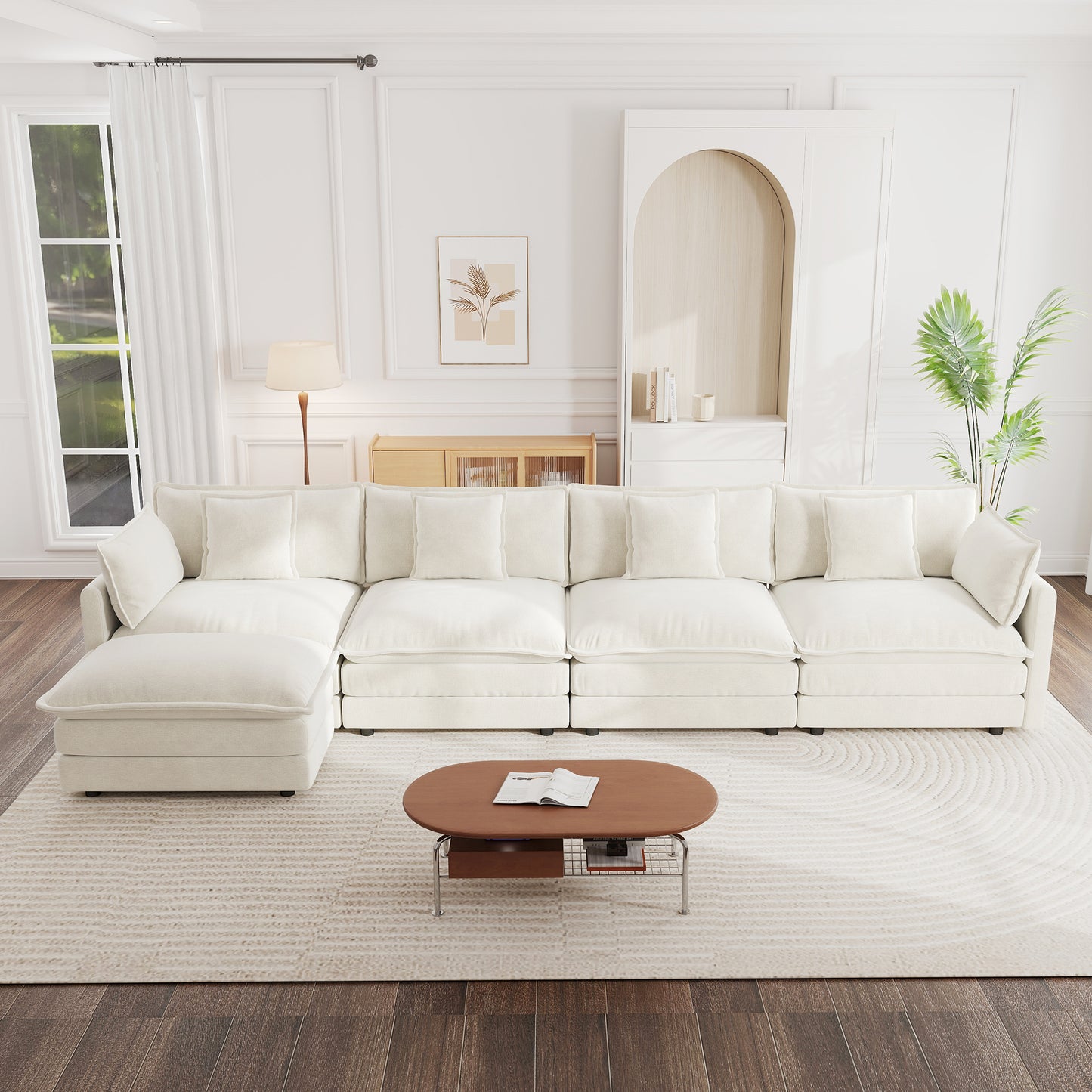 Sectional Sofa with Reversible Footrest – 2-4 Seater Convertible Corner Couch with 1-2 Ottomans, Modern Minimalist Chenille Sofa
