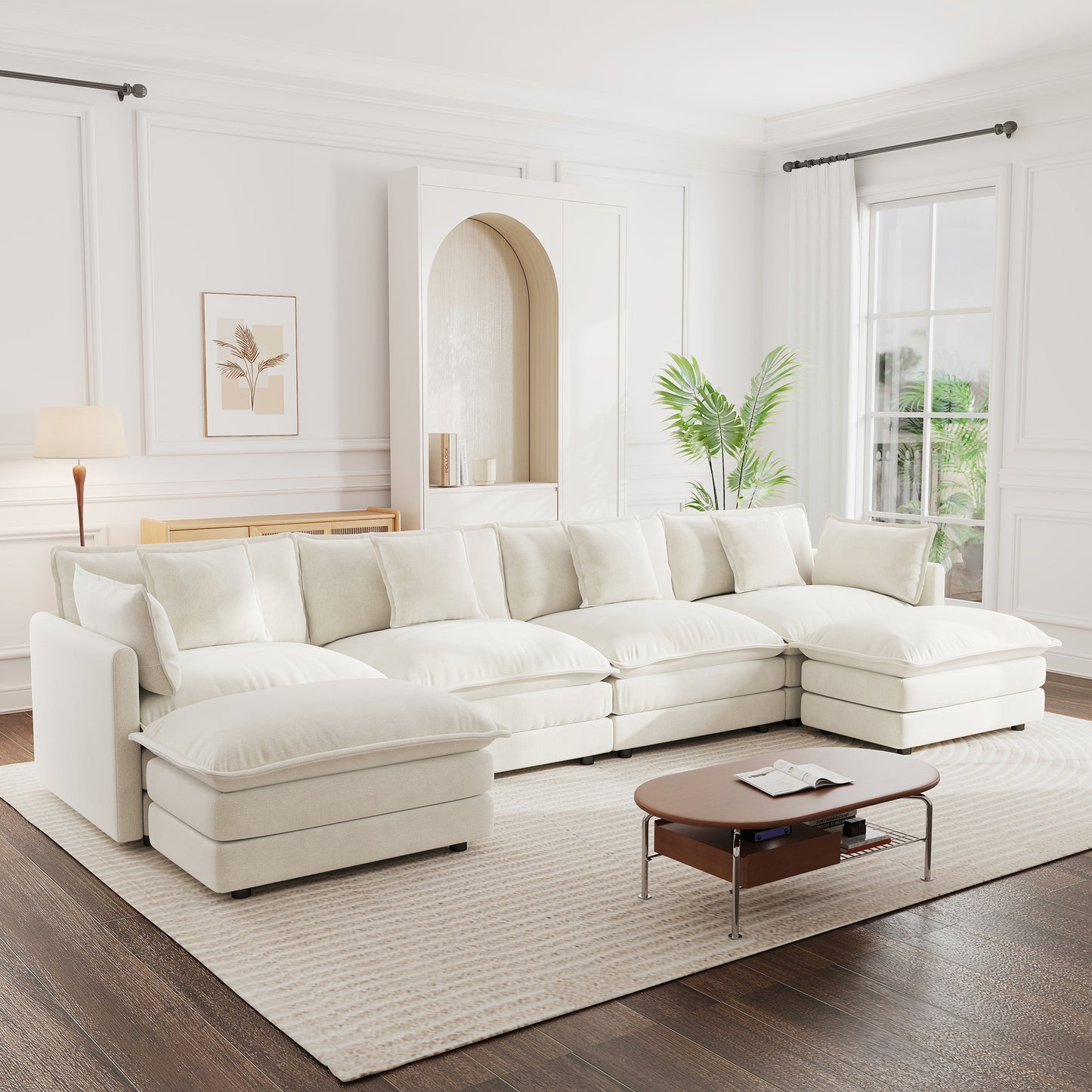 Sectional Sofa with Reversible Footrest – 2-4 Seater Convertible Corner Couch with 1-2 Ottomans, Modern Minimalist Chenille Sofa
