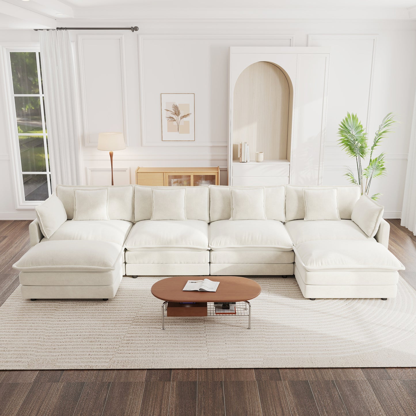 Sectional Sofa with Reversible Footrest – 2-4 Seater Convertible Corner Couch with 1-2 Ottomans, Modern Minimalist Chenille Sofa