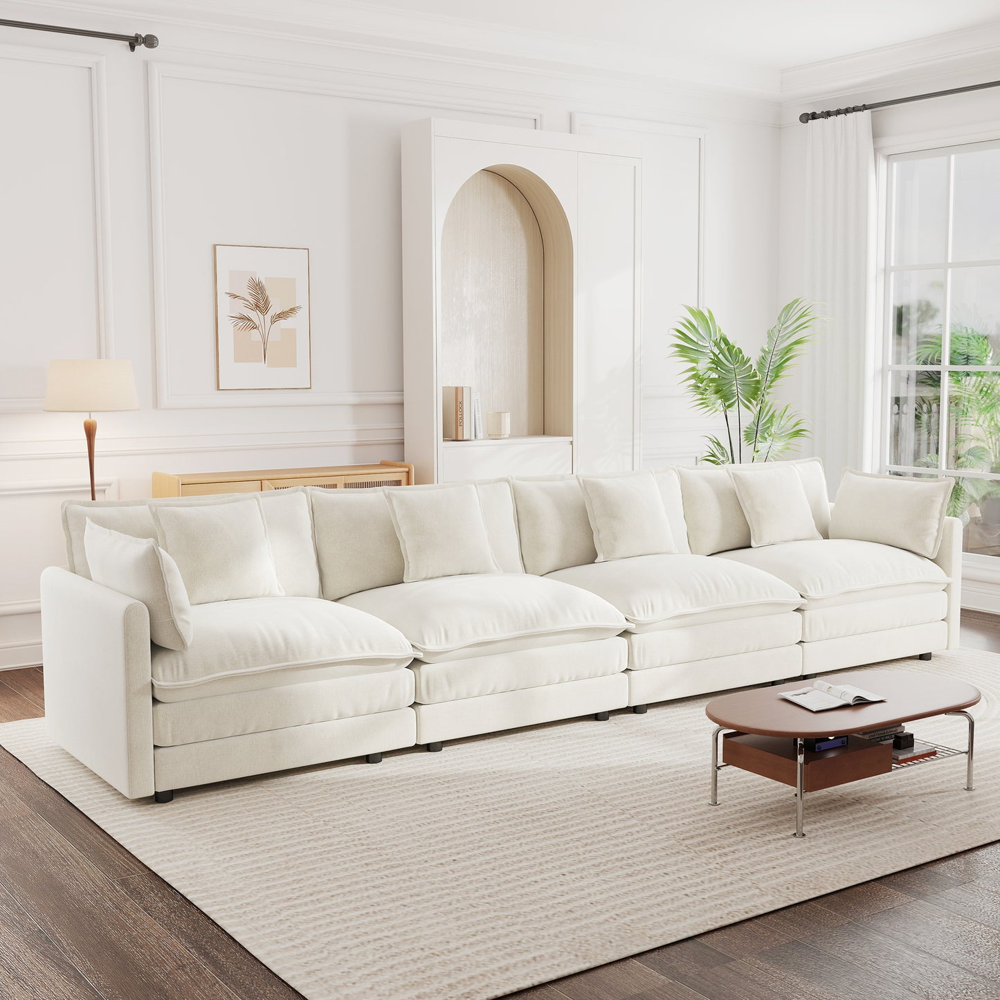Sectional Sofa with Reversible Footrest – 2-4 Seater Convertible Corner Couch with 1-2 Ottomans, Modern Minimalist Chenille Sofa