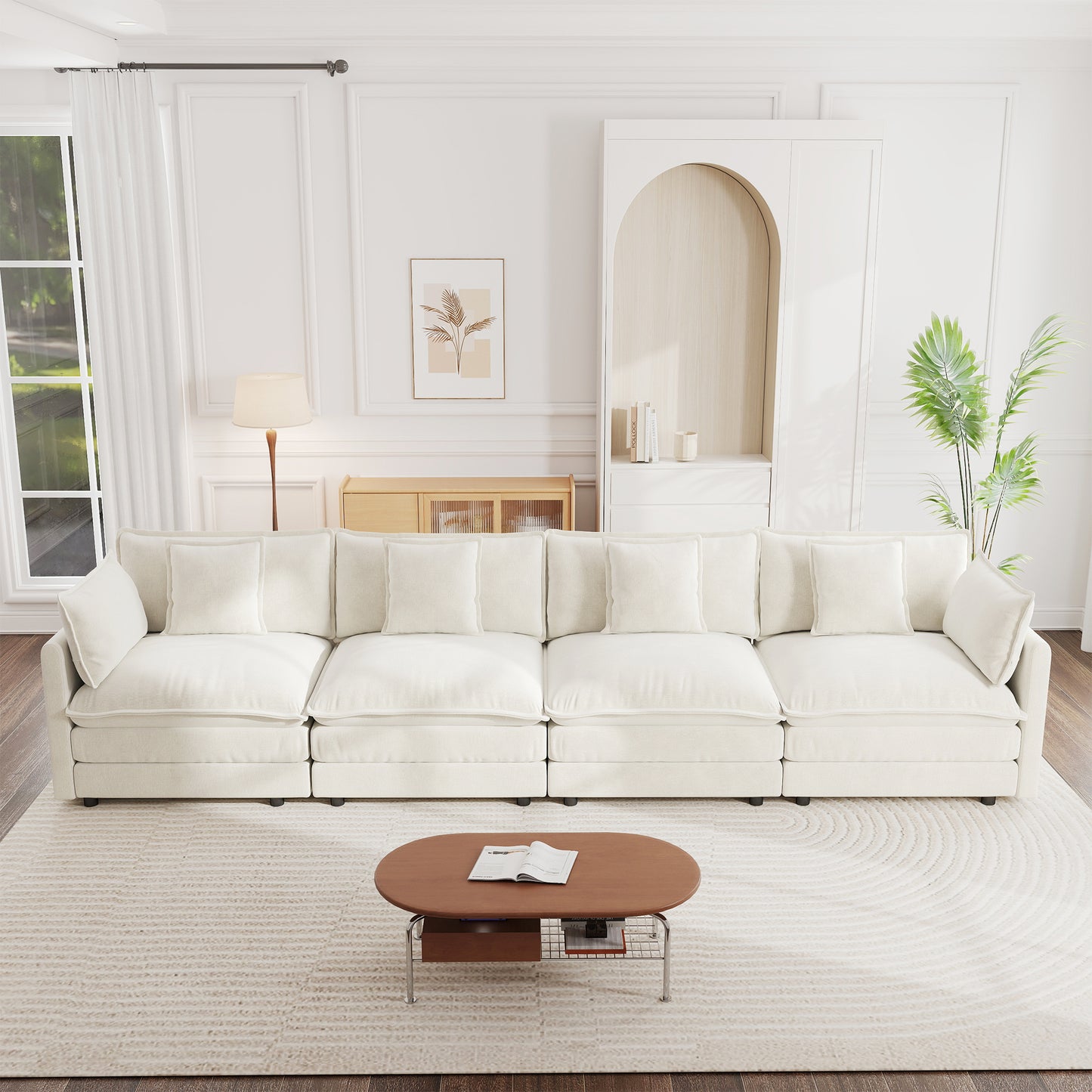 Sectional Sofa with Reversible Footrest – 2-4 Seater Convertible Corner Couch with 1-2 Ottomans, Modern Minimalist Chenille Sofa