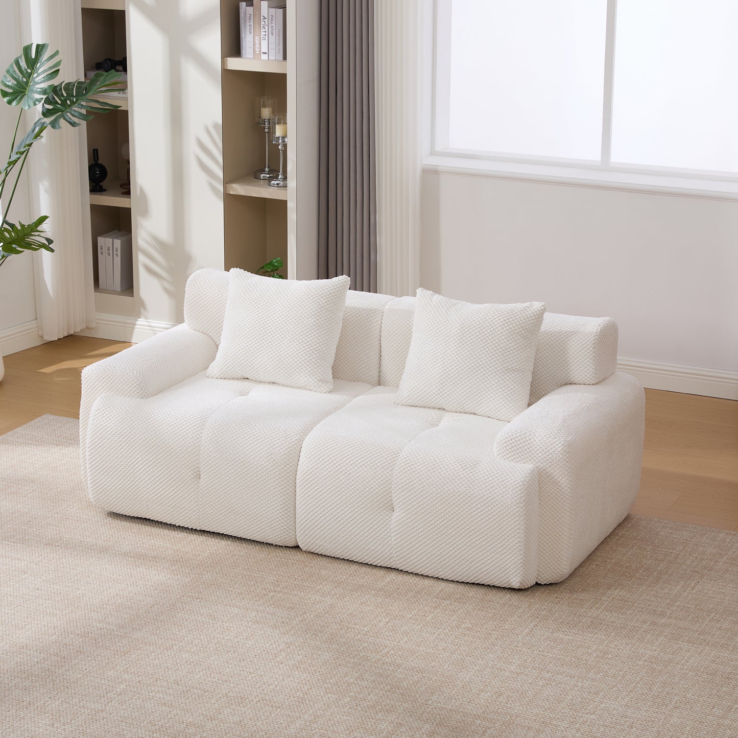 ModernModular  Loveseat  Sofa L Shape Sectional Sofa  , 2-4-6 Seater Tufted Comfy Cloud Tufted Floor Convertible Couch with 2 Pillows