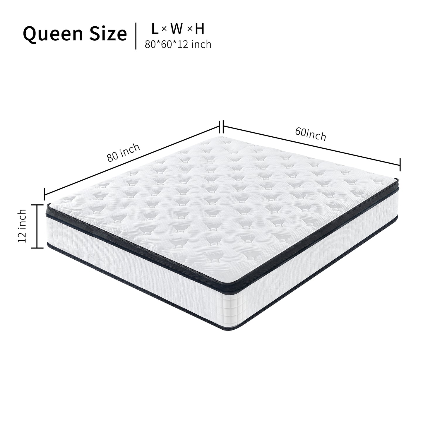 12 Inch Hybrid Mattress Individual Pocket Spring and 7-Zoned Memory Foam 3 Sizes
