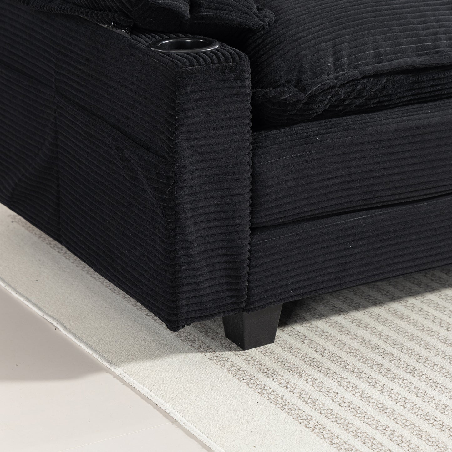 Modern 3+1 L-Shaped Corduroy Fabric Sofa – Modular Sectional Cloud Couch w/Ottoman, 35D Sponge, Cup Holders &amp; Storage