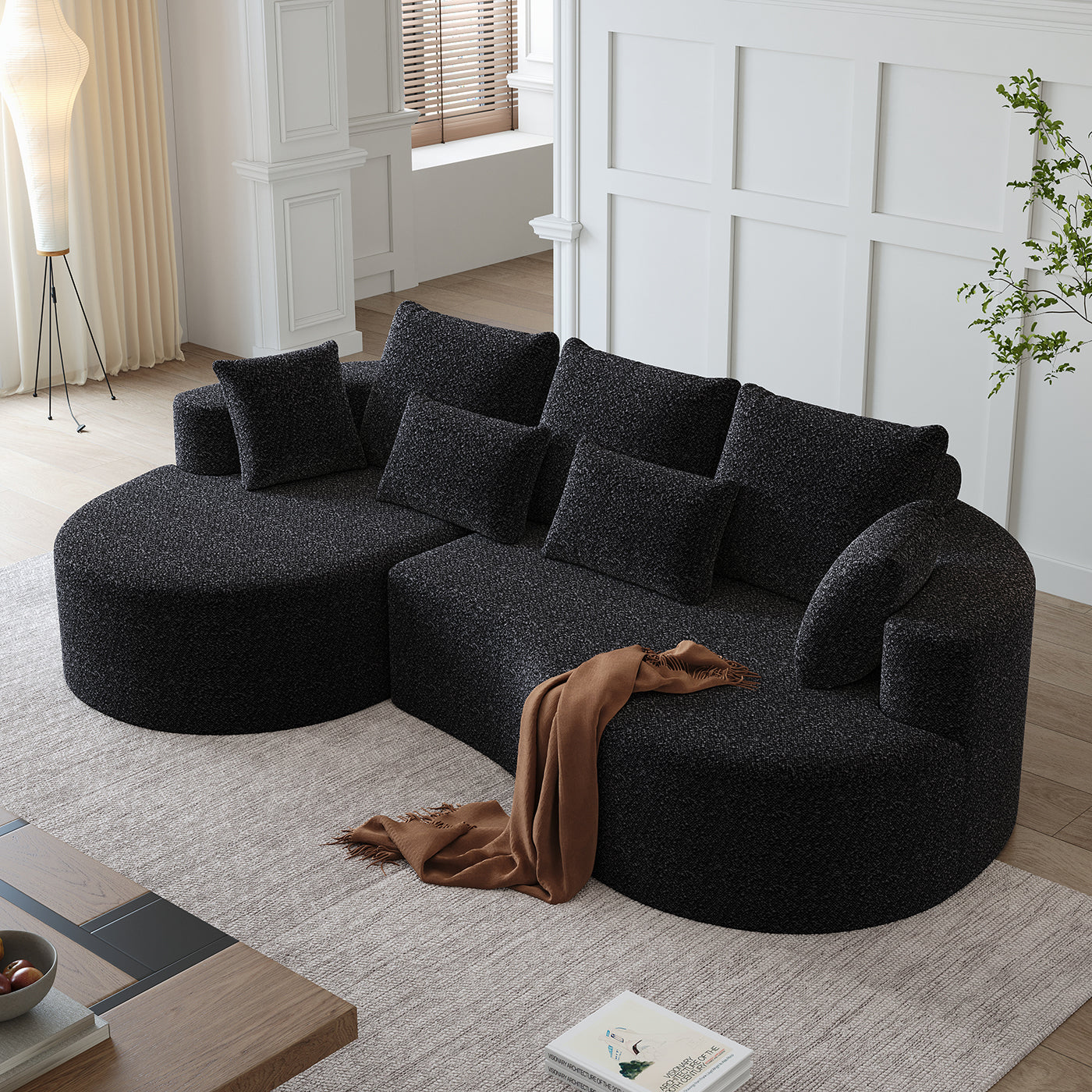 Modern Upholstered Oversized Sectional Sofa,  Chenille 4-Seater Extra Deep & Wide Seat Curved Cloud Couch with 7 Pillows