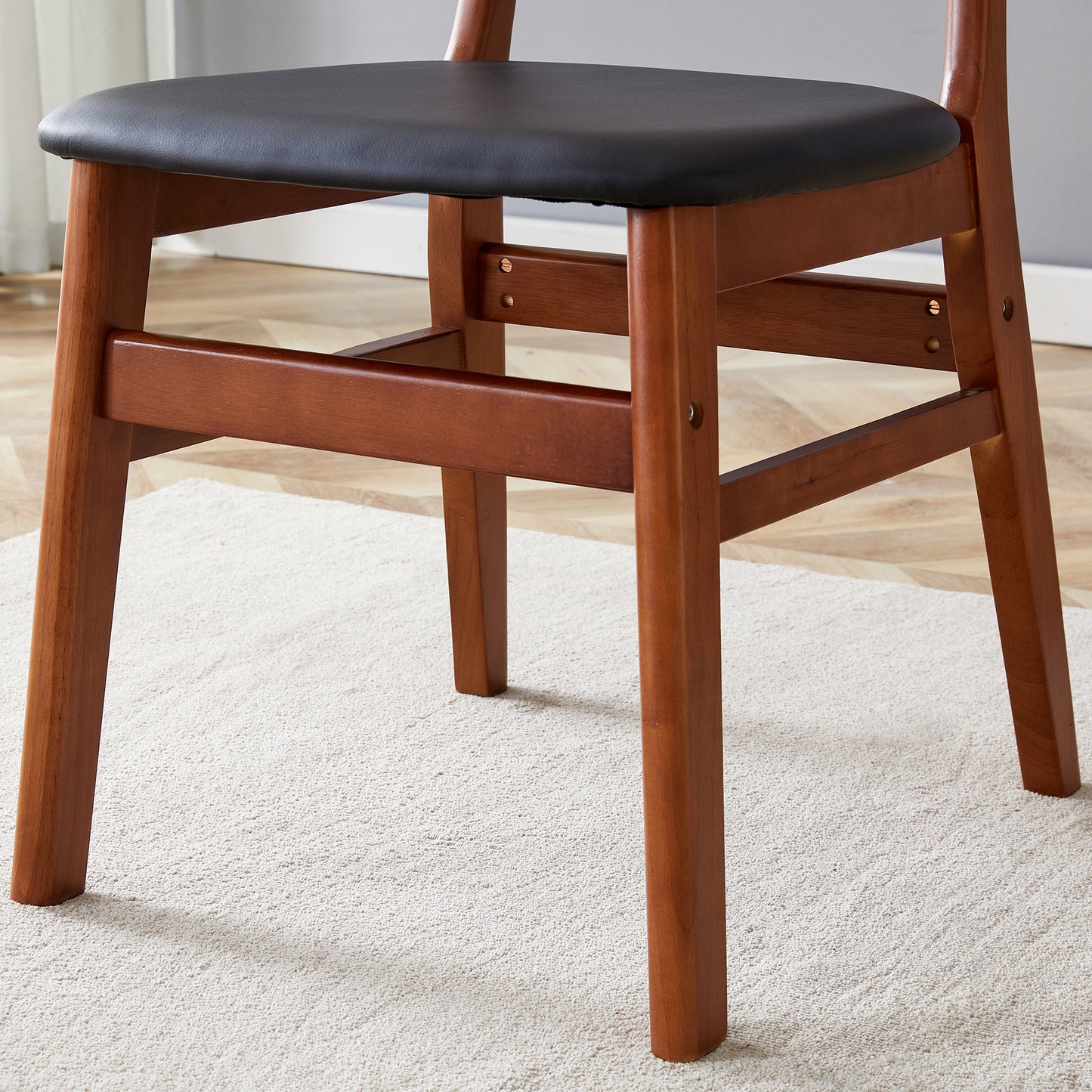 Ergonomic Solid Wood Chair: Small Curved Back, PU - Cushioned Comfort