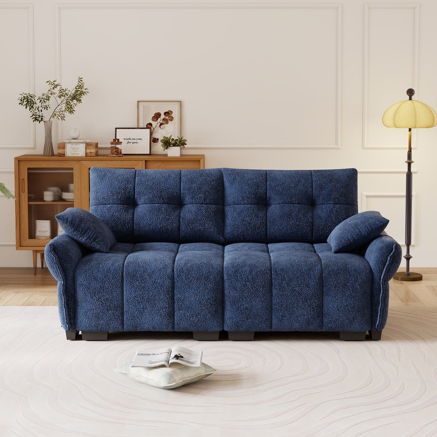 Ergonomic Single Seater-Two-Seater Sofa With High-Resilience Support Cushions And Throw Pillows