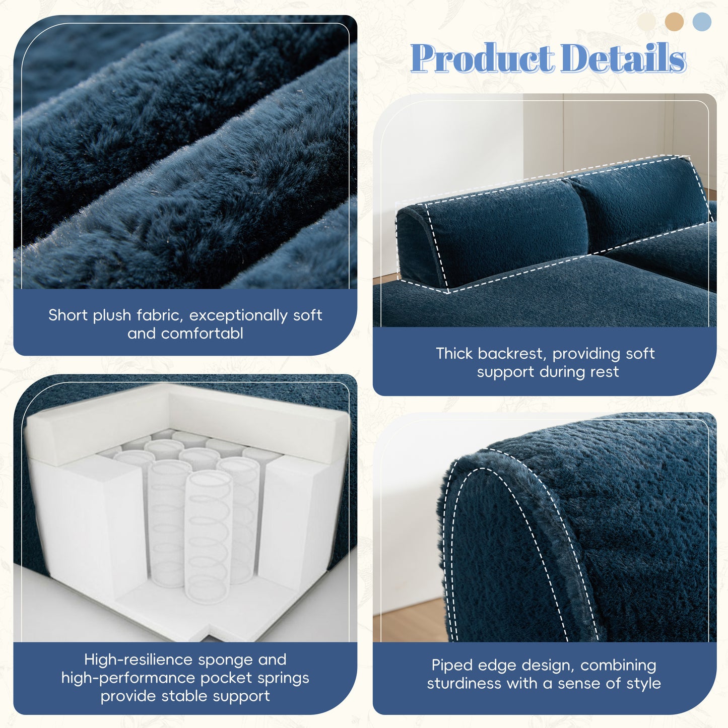 Plush Fabric Oversized Modular Sofa Bed,Single lounge chair without armrests