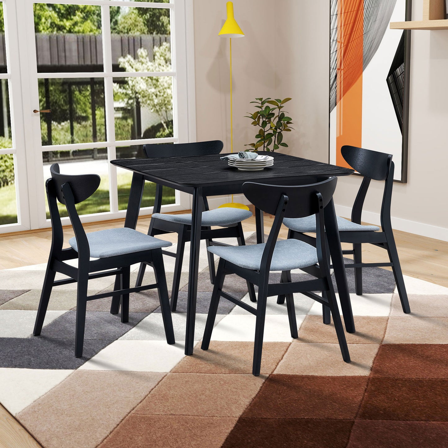 Wooden Kitchen Dining Set - Square, Upholstered Chair 3 Color-1 Table with 4 Chairs