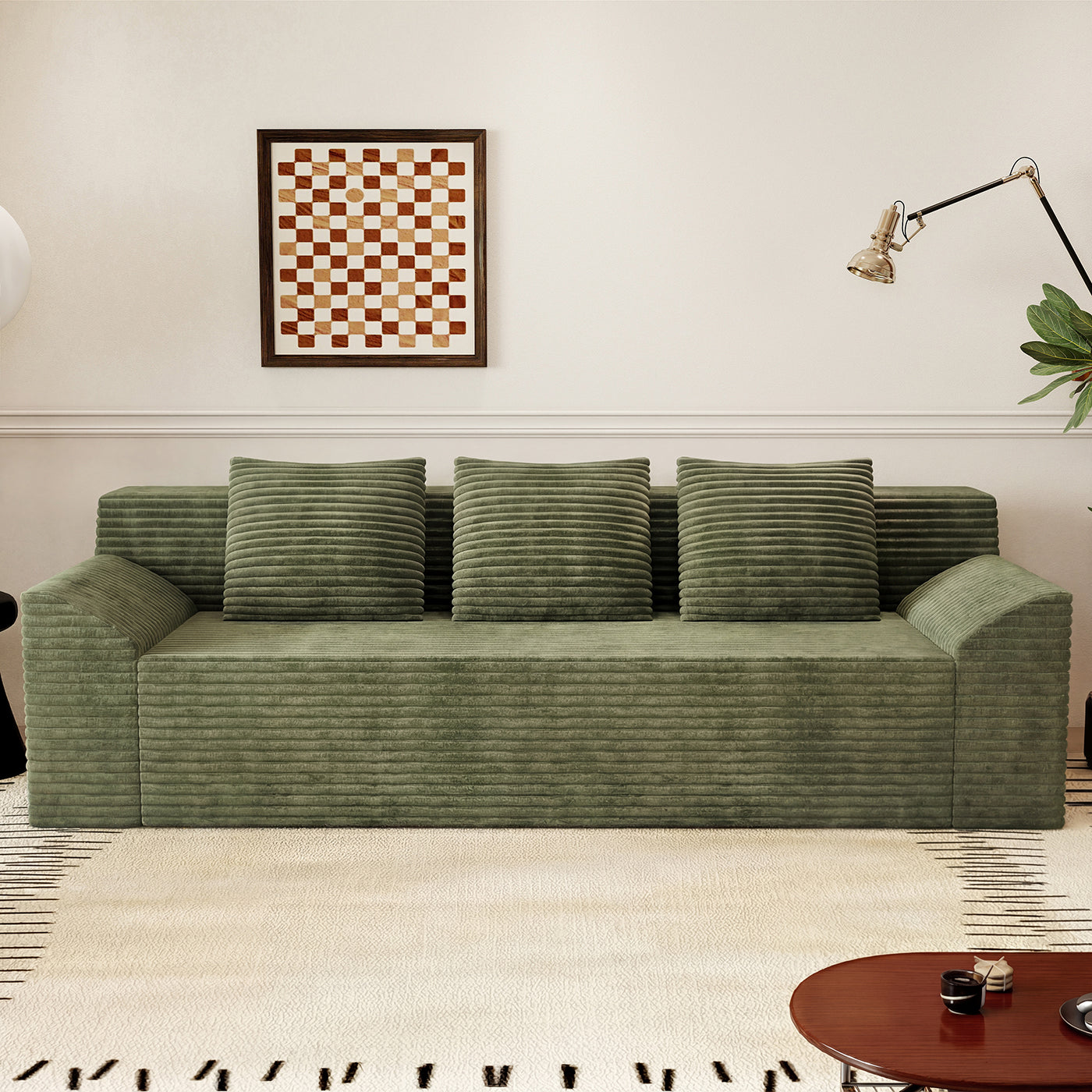 3 Setaser Sofa,Corduroy Fabric,Deep Seat Couches,Comfy Loveseat Sofa,No Assembly,1pcs for Living room, Bedroom