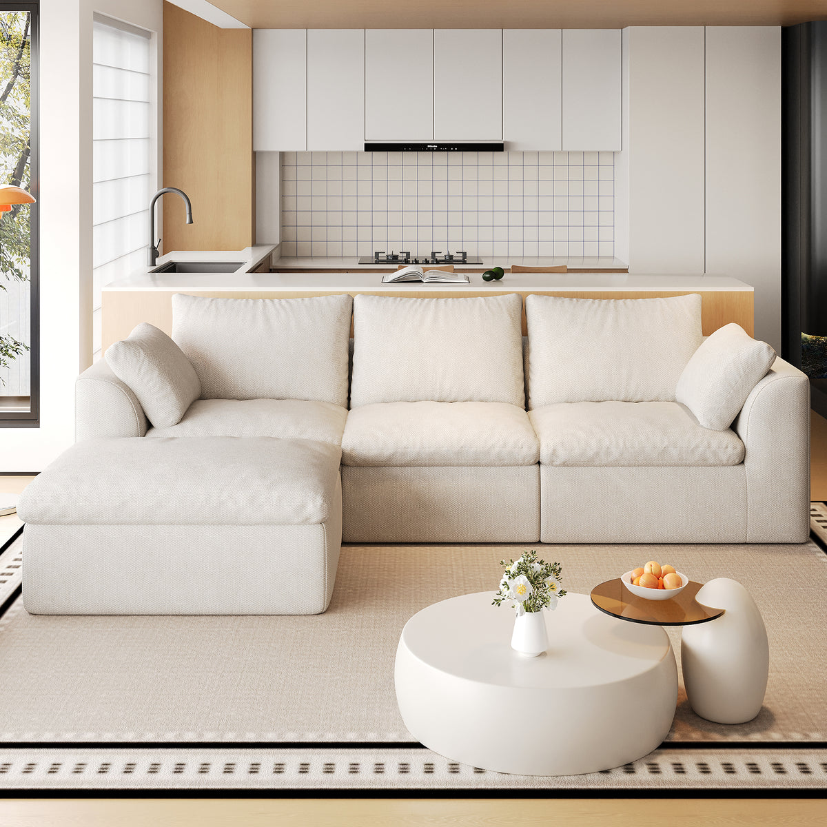 Vacuum Packed Cloud Sofa 2/3/4/5‑Seater, Modular Compressed Sofa Couch with Soft Cushion, Removable Covers for Living Room