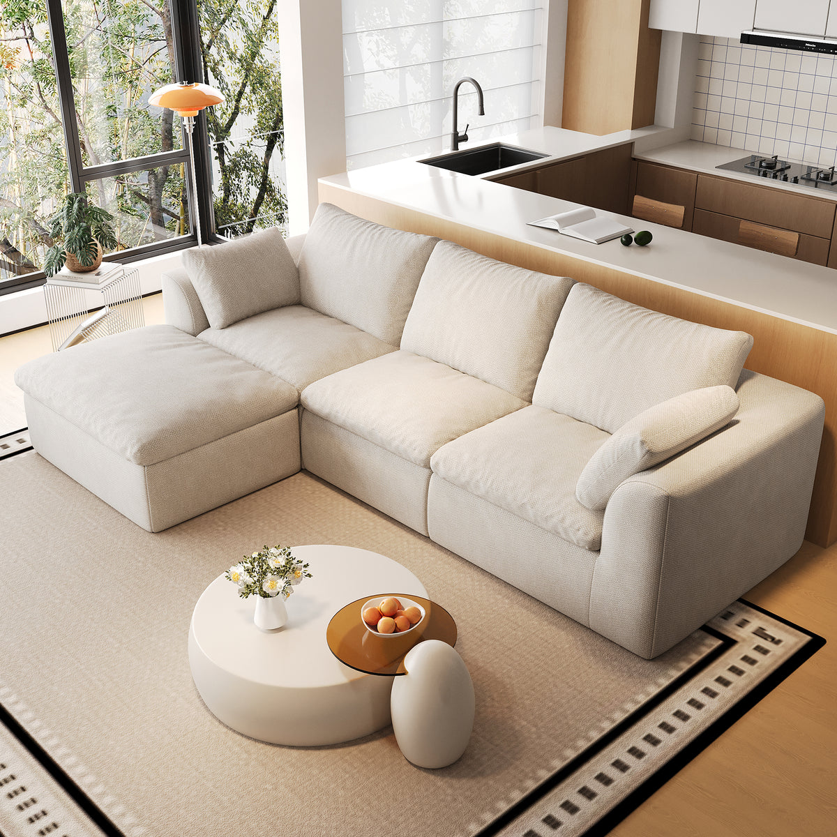 Vacuum Packed Cloud Sofa 2/3/4/5‑Seater, Modular Compressed Sofa Couch with Soft Cushion, Removable Covers for Living Room