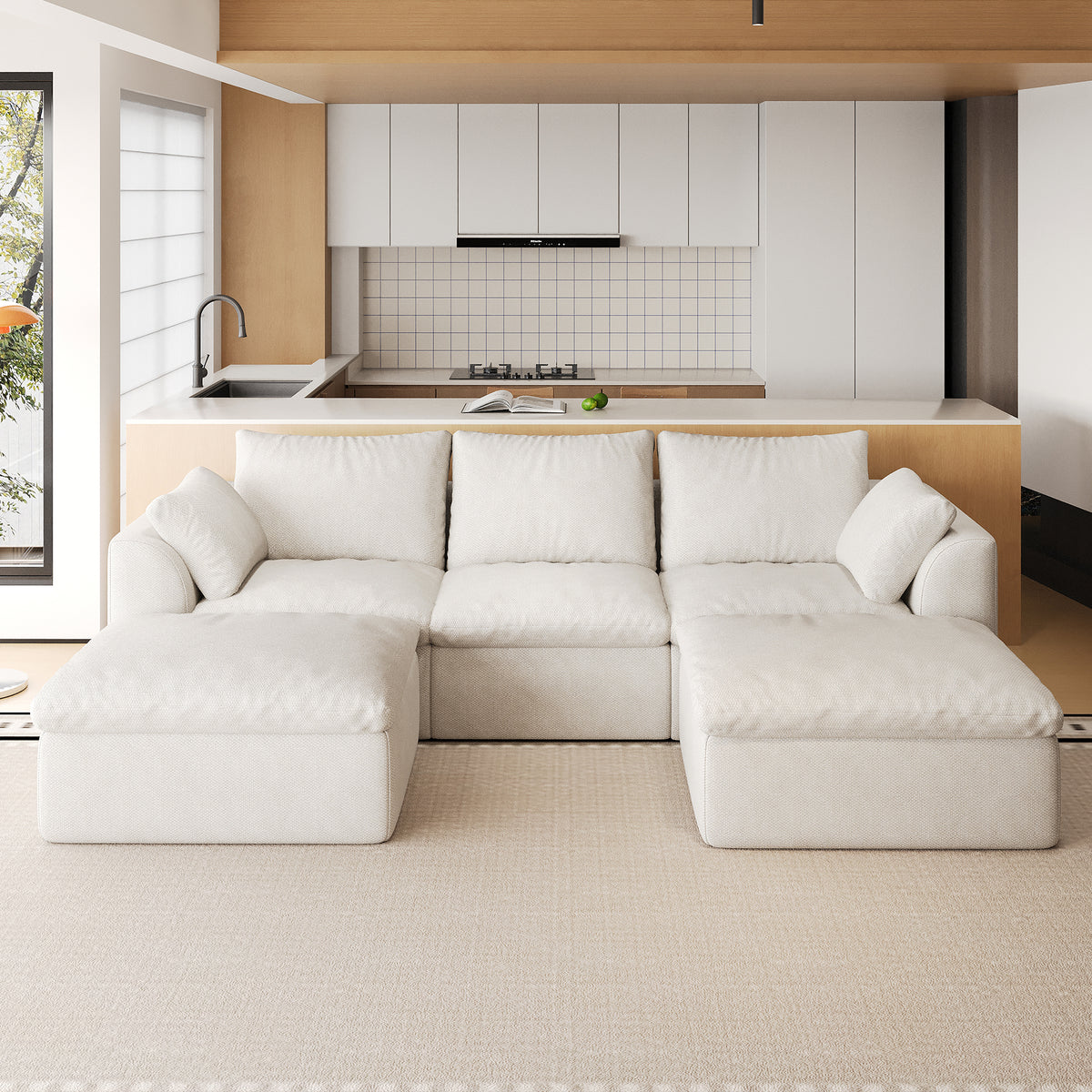 Vacuum Packed Cloud Sofa 2/3/4/5‑Seater, Modular Compressed Sofa Couch with Soft Cushion, Removable Covers for Living Room