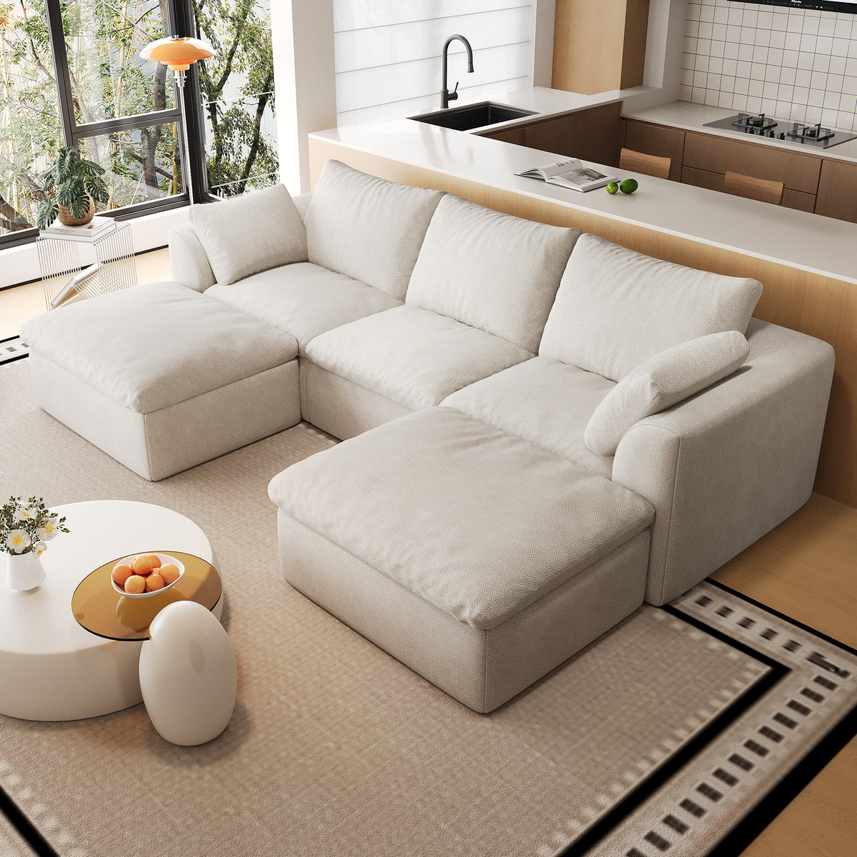 Vacuum Packed Cloud Sofa 2/3/4/5‑Seater, Modular Compressed Sofa Couch with Soft Cushion, Removable Covers for Living Room