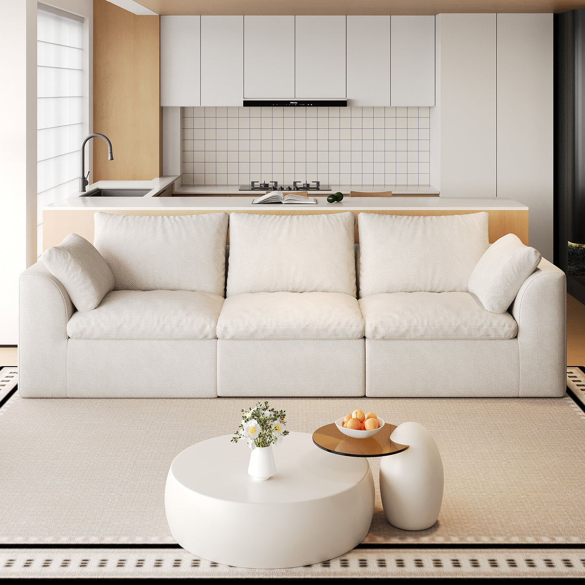 Vacuum Packed Cloud Sofa 2/3/4/5‑Seater, Modular Compressed Sofa Couch with Soft Cushion, Removable Covers for Living Room