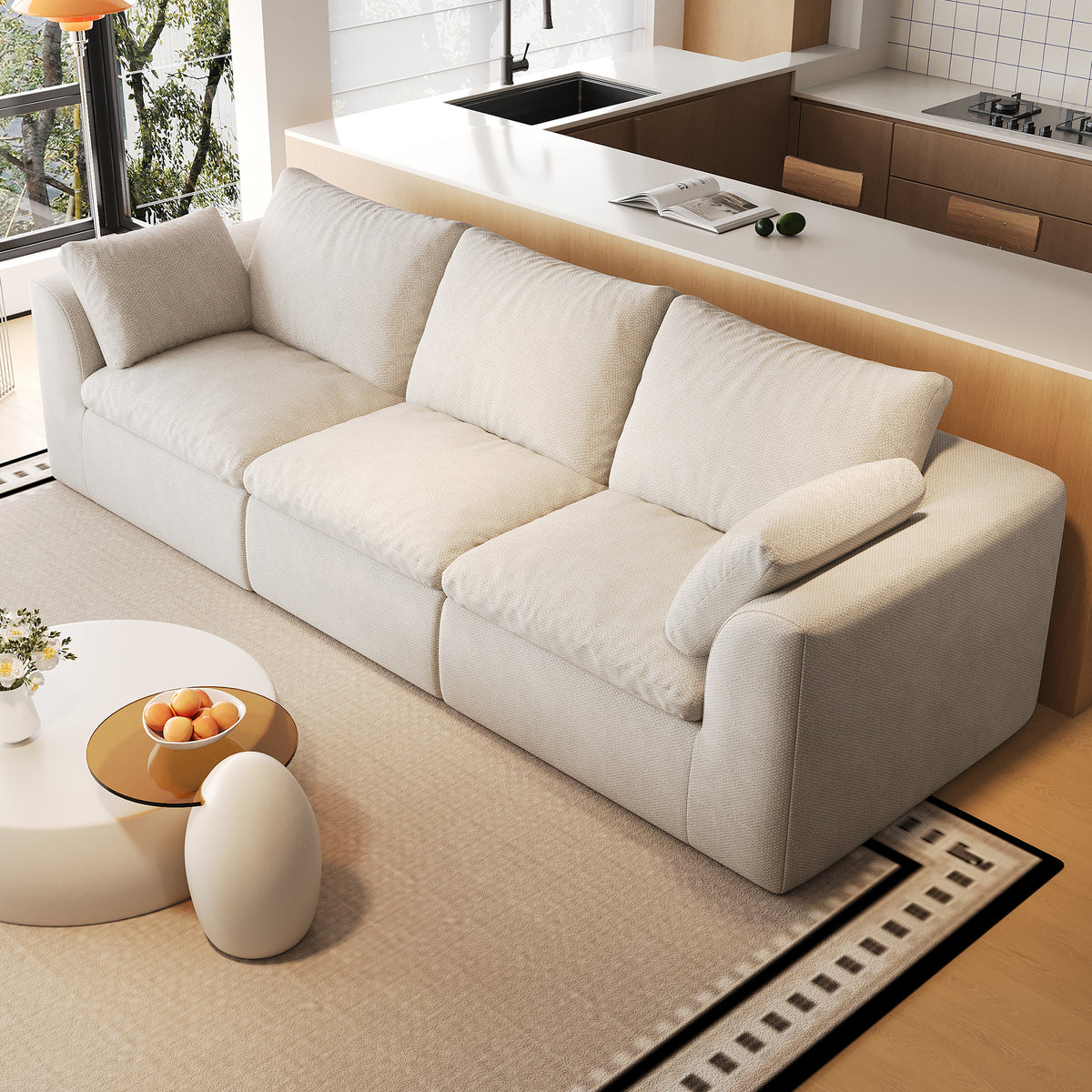 Vacuum Packed Cloud Sofa 2/3/4/5‑Seater, Modular Compressed Sofa Couch with Soft Cushion, Removable Covers for Living Room