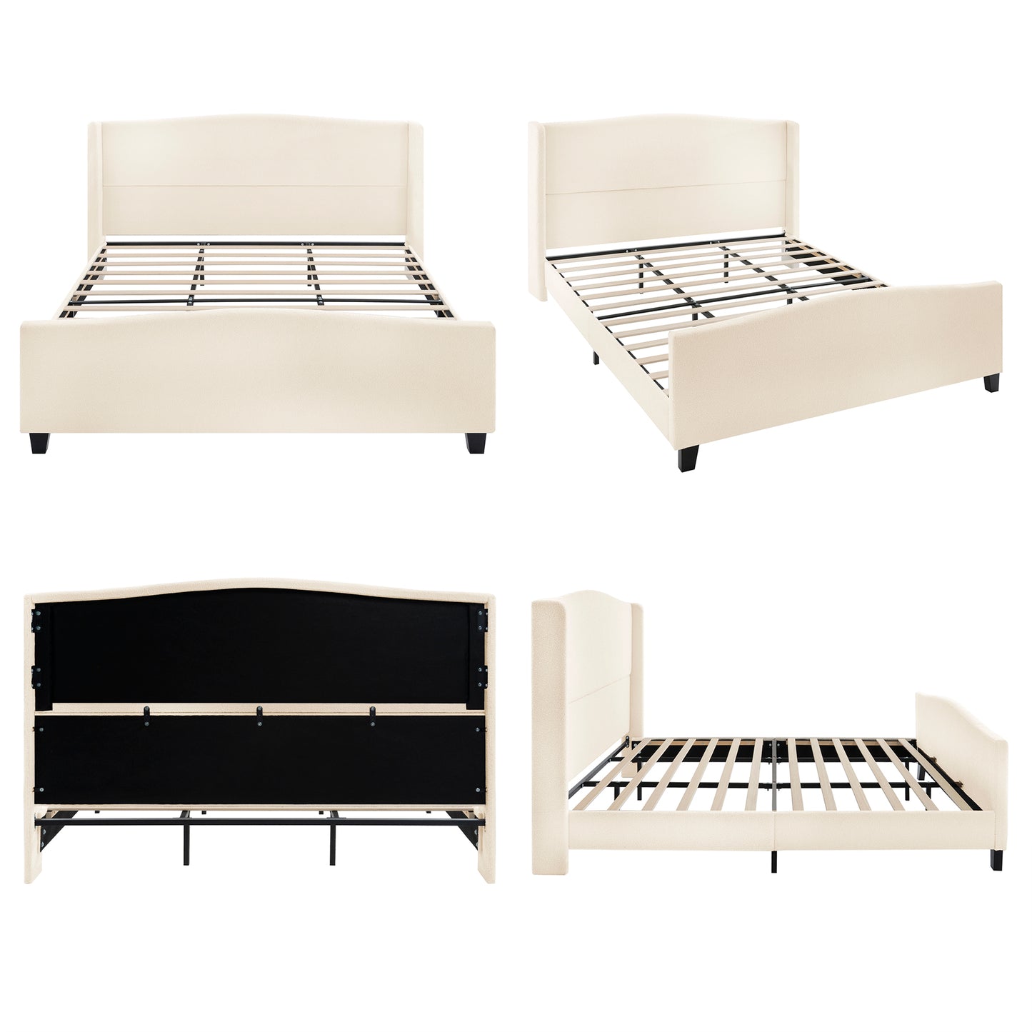 Teddy Velvet Bed Frame with High Back Upholstered Headboard and High Footboard