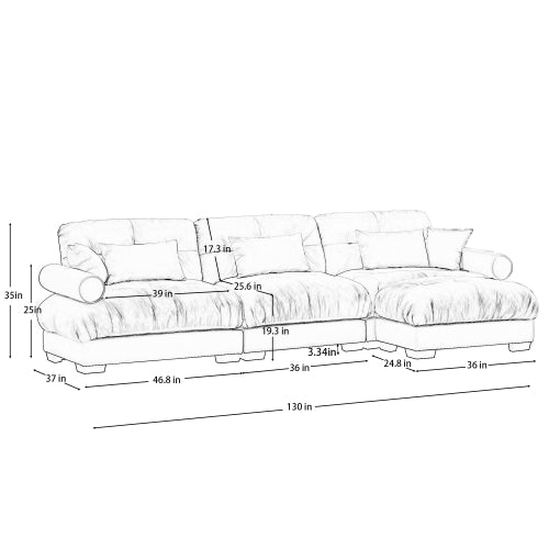 Deep Seat Cloud Couch in Cream: Modular Velvet Sectional with Bolstered Armrests 2-3-4 seats