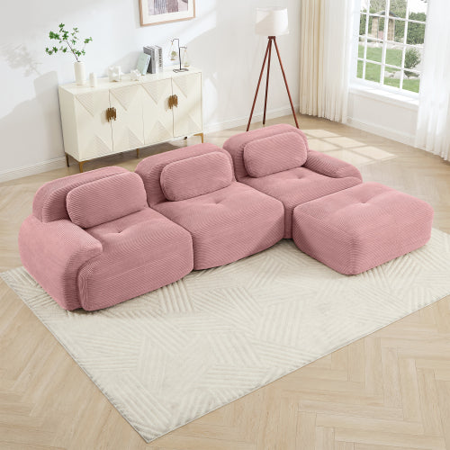 modular sofa no assembly breathable corduroy fabric 32D high-resilience sponge extra-wide curved armrests pet-friendly
