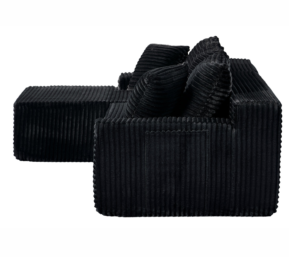 Left/Right Chaise L-Shaped Boneless Cloud Sectional Sofa – Modular Corduroy Couch with Arm Storage Pockets, Deep Seat, No Assembly