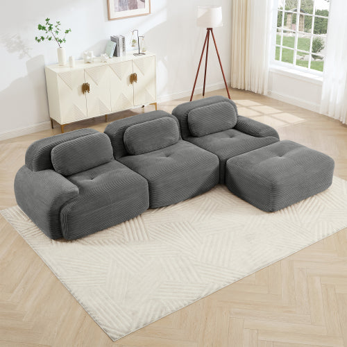 modular sofa no assembly breathable corduroy fabric 32D high-resilience sponge extra-wide curved armrests pet-friendly