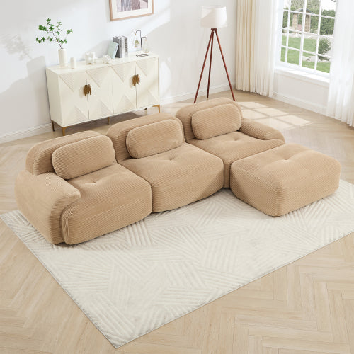 modular sofa no assembly breathable corduroy fabric 32D high-resilience sponge extra-wide curved armrests pet-friendly