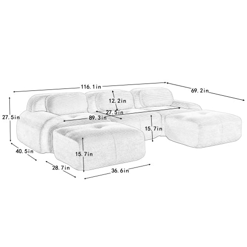 modular sofa no assembly breathable corduroy fabric 32D high-resilience sponge extra-wide curved armrests pet-friendly