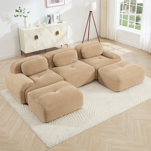 modular sofa no assembly breathable corduroy fabric 32D high-resilience sponge extra-wide curved armrests pet-friendly
