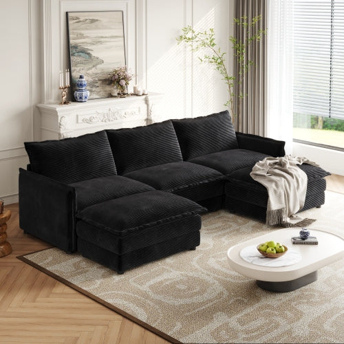 Corduroy fabric comfortable cloud sofa for living room 2 Seat - 4 Seat with ottoman