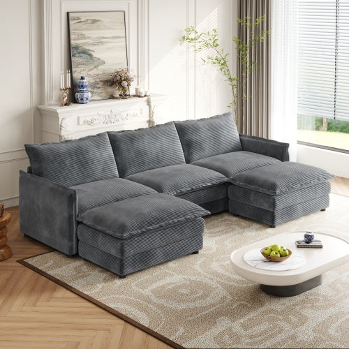Corduroy fabric comfortable cloud sofa for living room 2 Seat - 4 Seat with ottoman